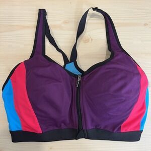 Victoria's Secret Sports Bra Womens 36D Multicolor Zip Front Underwire Padded